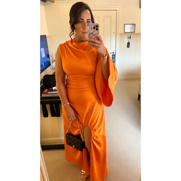 HALSTON Keiana Orange Satin Gown Size 2 - Picture 1 of 12